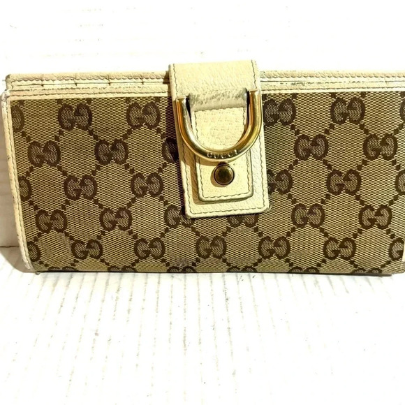 Gucci GG brown white Canvas leather wallet - Picture 1 of 11